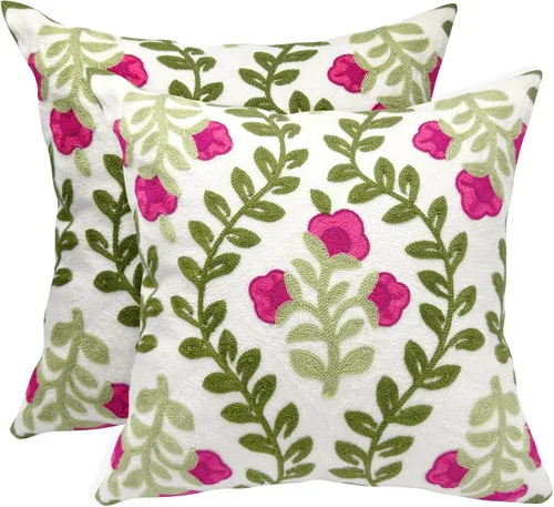 Vista 26 de Alysheer Fundas de almohada decorativas bordadas florales de primavera de 18" x 18", juego de 2, fundas de cojín de algodón con patrón acolchado