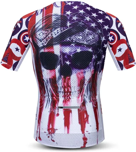 Vista 2 de JPOJPO Maillot de ciclismo para hombre, camisetas de ciclismo S-3XL, poliéster, cremallera reflectante, 4 bolsillos