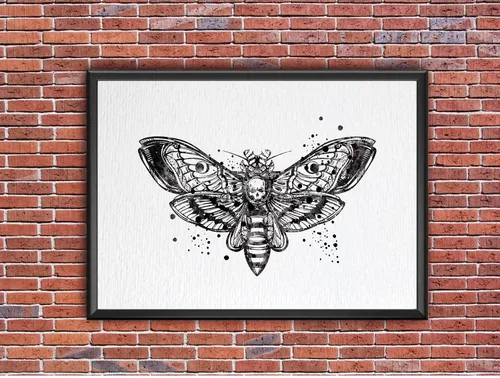 Vista 8 de Dignovel Studios 11 x 14 sin marco cabeza de muerte halcón polilla insecto tótem ciencia animal acuarela arte impresión póster pared guardería niños