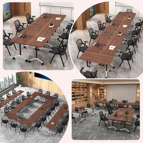 Vista 7 de 6 Pack Folding Conference Tables,55.1" Mobile Training Tables Walnut