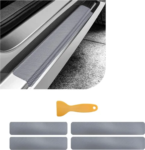 Vista 10 de Dickno 4 piezas de protector de umbral de puerta de coche, protección de borde de entrada de puerta de coche de fibra de carbono 3D, tiras