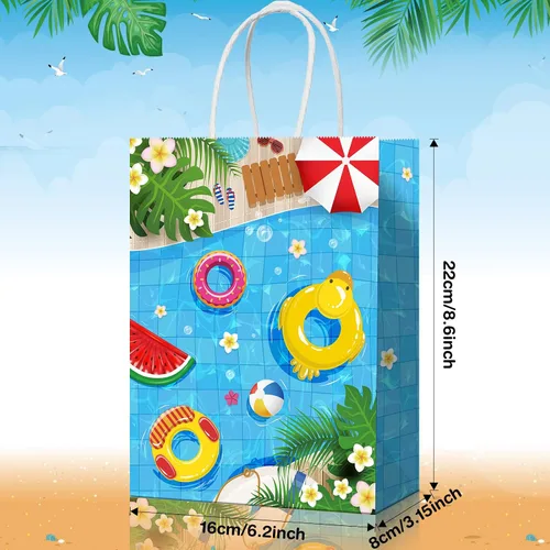 Vista 2 de Pajean Bolsas de papel para fiesta en la playa, bolsas de regalo de dulces de piscina de verano para Luau Tropical Beach Party Favores Suministros