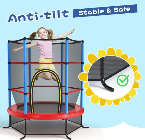 Vista 4 de Giantex - Trampolín infantil de 55”, con red de seguridad y almohadilla de resorte, marco de acero resistente con cremallera integrada