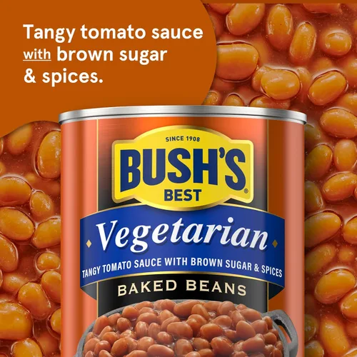 Vista 4 de BUSH'S BEST Frijoles horneados vegetarianos enlatados de 8.3 onzas, fuente de proteína y fibra a base de plantas, bajo en grasa, sin gluten