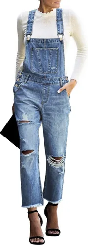 Vista 19 de luvamia - Overol de mezclilla ajustable y elástico para mujer, con pechera, jeans, pantalones, jumpsuits A1 Cody Blue