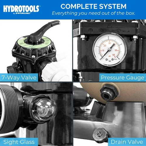 Vista 4 de Swimline HYDROTOOLS BY SWIMLINE - Juego combinado de filtro de arena de 22 pulgadas con soporte y válvula de puerto múltiple Capacidad de arena