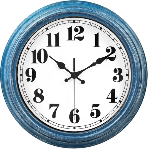 Vista 17 de JENLYSTIME Reloj de pared retro impermeable de 12 pulgadas para interior/exterior con termómetro, silencioso, redondo, de cuarzo, funciona con 40