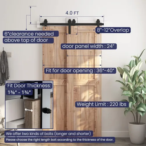 Vista 4 de SMARTSTANDARD Kit de herramientas para puerta corrediza de granero de 4 pies, para puertas de madera dobles - Riel único - Suave y silencioso