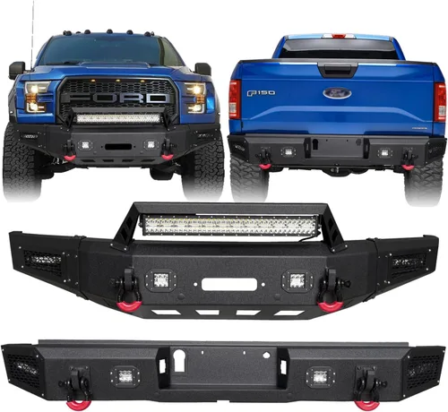 Vista 13 de Textura de parachoques delantero y trasero negro compatible con F150 2009 2010 2011 2012 2013 2014 (excluyendo Raptor y Ecoboost) con placa