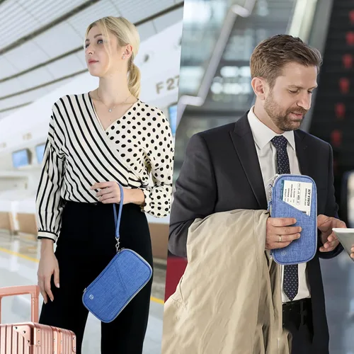 Vista 6 de Cartera para pasaporte soporte para pasaporte RFID con ranura para tarjeta de vacunación para familia mujeres y hombres organizador de documentos