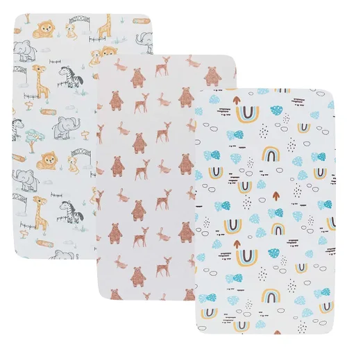 Vista 14 de Onacosht Juego de Sábanas de Moisés de 3 Piezas para Bebé Niño, Sábana Bajera Ajustable de Jersey Punto Suave Elástico Universal para Colchón