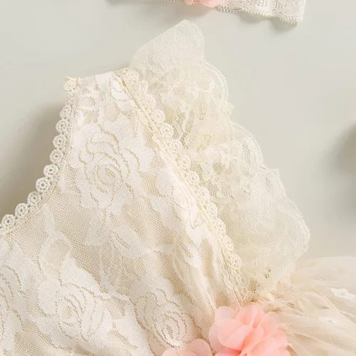 Vista 4 de Ropa de bebé niña de verano de encaje mameluco mameluco mameluco manga con volantes sin espalda body traje de una pieza