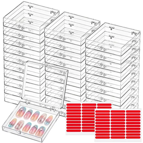 Vista 8 de Landhoow Cajas para uñas a presión de 15 piezas con 30 cintas adhesivas, organizador de almacenamiento de uñas artificiales a presión, organizador