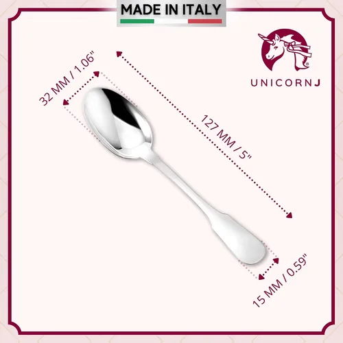 Vista 2 de Cuchara de bebé de plata esterlina con patrón de violín para recuerdo grabable liso, Plata de ley, Sin gemas. Spoon