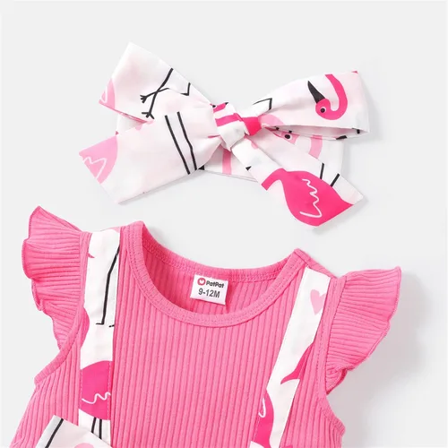 Vista 3 de PATPAT Vestido para bebé recién nacida, manga con volantes, vestido con tirantes y diadema con lazo, talla 3M-3T