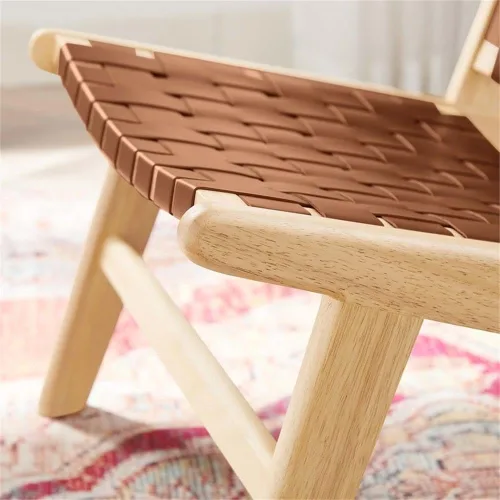 Vista 8 de Modway Saoirse - Sillón decorativo de madera de piel sintética en color marrón natural