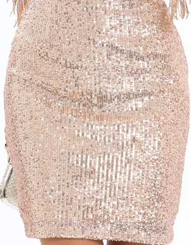 Vista 5 de Mini vestido sexy de fiesta con lentejuelas en V profundo y lentejuelas y manga con borlas, plateado