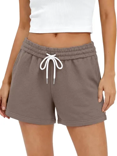 Vista 11 de AUTOMET Pantalones cortos deportivos de cintura alta para mujer con cordón y bolsillos, cómodos pantalones cortos de yoga para correr para verano