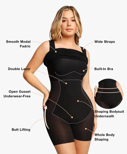 Vista 3 de Vestidos de cóctel Popilush para mujeres con sujetador moldeador incorporado 8 en 1 de cuello cuadrado con abertura mini, vestido de fiesta de verano