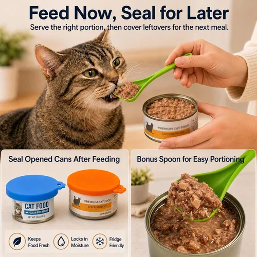 Vista 4 de Tapas para latas de comida para perros y latas de comida para gatos, paquete de 2, fundas de silicona para latas de alimentos húmedos, se adapta a