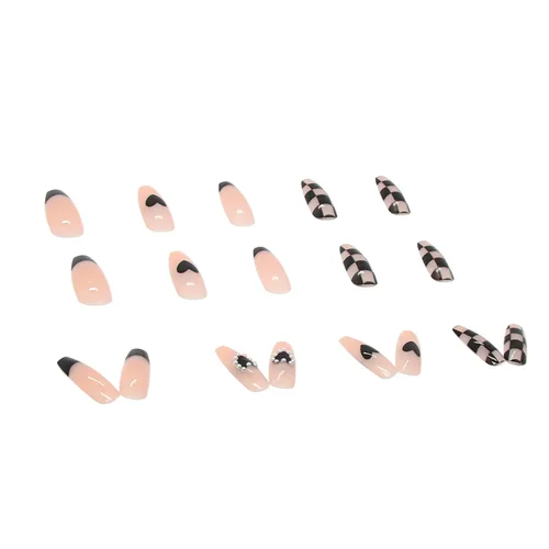 Vista 5 de Uñas postizas a presión de longitud media – 24 piezas de acrílico artificial reutilizables de cobertura completa para mujeres, diseño de corazón