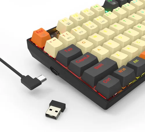 Vista 7 de Redragon Teclado mecánico inalámbrico para juegos, triple modo 2.4GUSB-CBluetooth, retroiluminación RGB, programable, almohadilla numérica