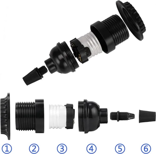 Vista 3 de Enchufes de luz negros E26/E27, soporte de lámpara retro Edison con tornillo mediano E26, enchufe estándar atornillado a 392.0 °F resistente al