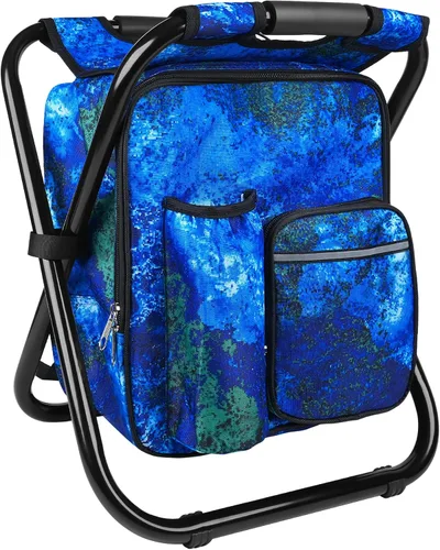 Vista 45 de Kikerike Silla enfriadora de taburetes tipo mochila resistente de 200 libras de carga máxima, portátil, ligera, plegable, para pesca, camping, caza