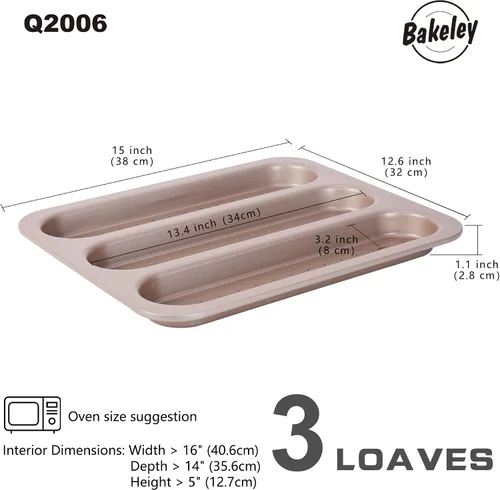 Vista 2 de Molde para hornear pan francés, sartén antiadherente para baguette de 3 ondas para horno, sartén de metal para cocinar tostadas de 15 x 12.6