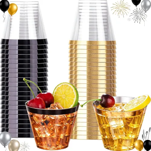 Vista 11 de WELLIFE 120 vasos de plástico negros, vasos de cóctel desechables, copas de vino de plástico desechables, vasos transparentes de 9 onzas para fiesta
