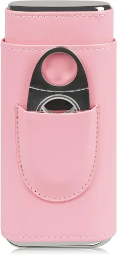 Vista 2 de COOZMENT Estuche de cuero para puros, humidor de viaje para mujer, forro de cedro español, accesorios con cortador (rosa)
