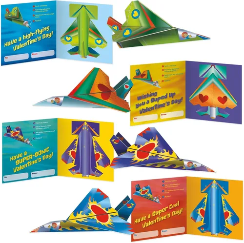 Vista 8 de Peaceable Kingdom Tarjeta de Avión de Papel Super San Valentín, 1 EA 28 San Valentín listos para regalar para toda la clase. Incluye 28 tarjetas