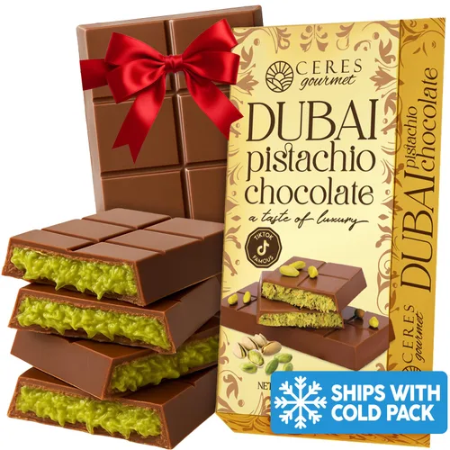 Vista 9 de Ceres Gourmet Dubai - Paquete de 3 barras de chocolate y pistacho (7 onzas cada uno), caramelo de chocolate con leche Dubai prémium con relleno