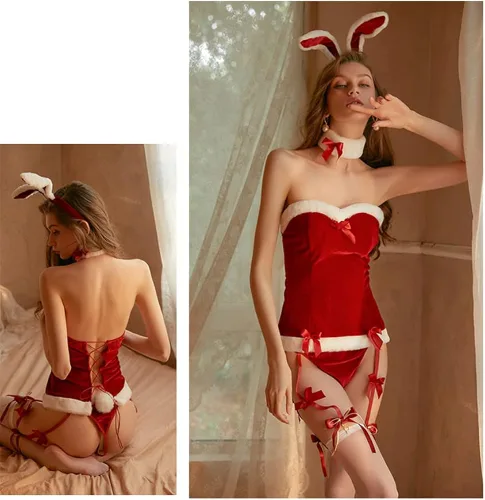Vista 3 de Conjunto de disfraz sexy de conejito para mujer, lencería de anime para mujer