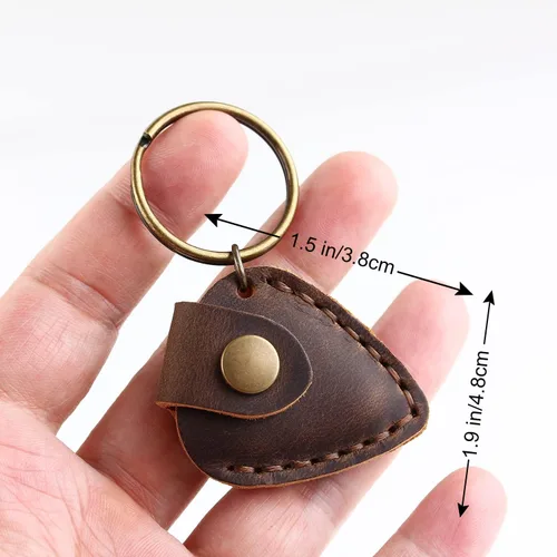 Vista 6 de Llavero con llavero, llavero de cuero hecho a mano para mujeres y hombres, organizador de llavero con funda para púas de guitarra