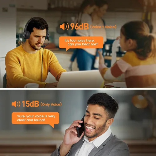 Vista 2 de EKSA Auriculares con micrófono para PC, auriculares de computadora con cable de 0.138 in con controles de volumen y silencio de micrófono