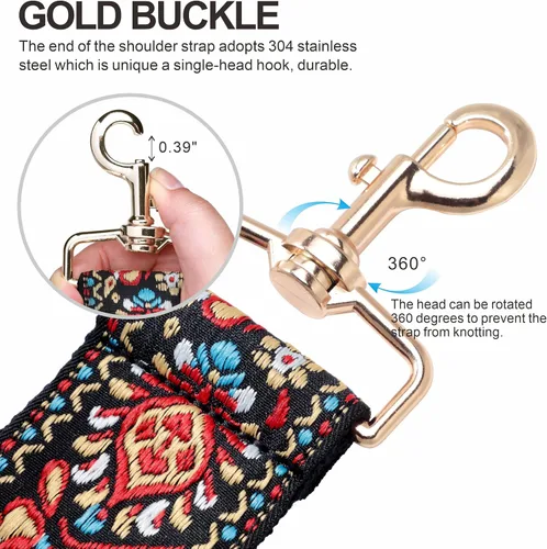 Vista 2 de Correa para bolso, correa ajustable de 2 pulgadas de ancho, correa cruzada de varios patrones, A#-flor roja, Lienzo, personalizado, unisex