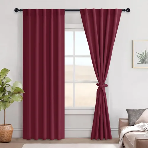 Vista 159 de Hiasan Cortinas opacas negras para dormitorio, cortinas opacas cortas de 45 pulgadas de largo, con aislamiento térmico, bolsillo para barra