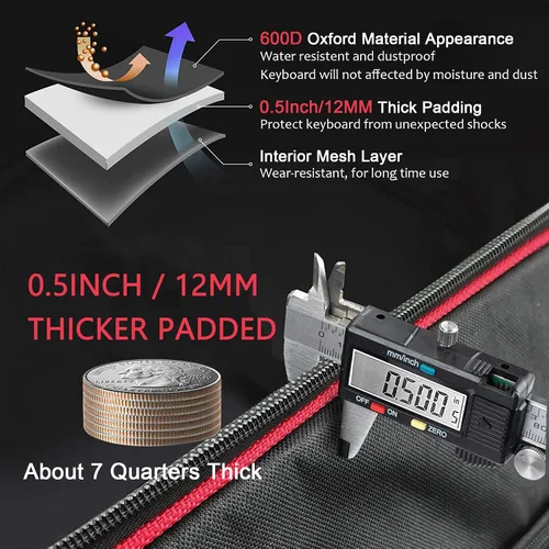 Vista 2 de Ruibo Funda para Teclado de 61 Teclas, Funda de Concierto para Teclado Piano Portátil Duradero Impermeable Tela Oxford 600D con Acolchado de Algodón