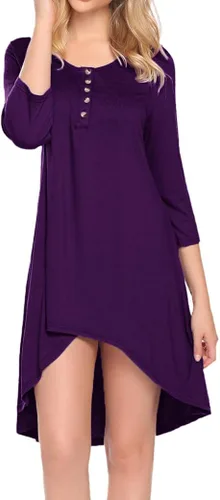 Vista 3 de Naggoo - Camiseta de manga 34 para mujer, diseño holgado y largo tipo túnica con cuello en V, botones, dobladillo asimétrico, tallas S a 3XL