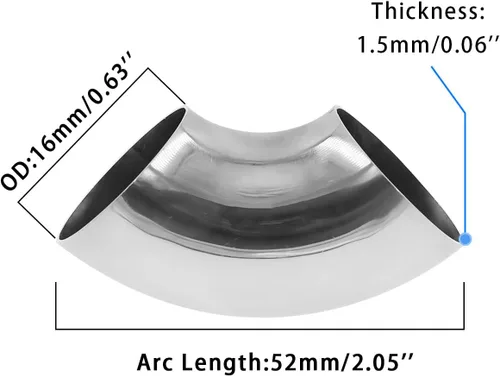 Vista 2 de Codo de escape de acero inoxidable, codo de curva de mandril de 90°, grosor TTZEZE de 0.059 in, material SUS304, tubo de escape de codo para tubo