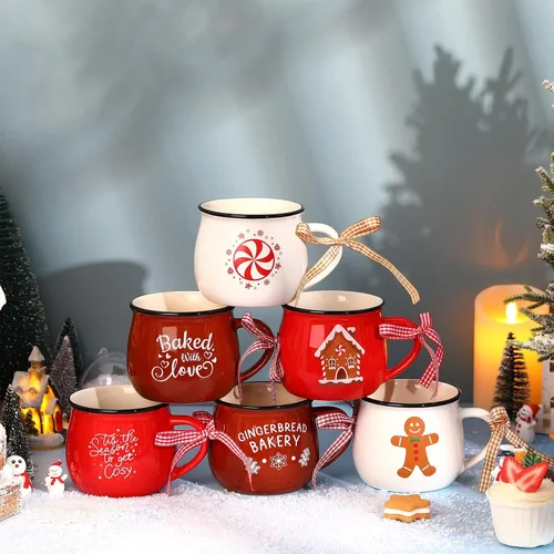Vista 4 de Sawysine Juego de 6 tazas de café de Navidad, tazas de cerámica de 12 onzas, regalo de chocolate caliente para familiares, mamá, mujer, amiga, casa