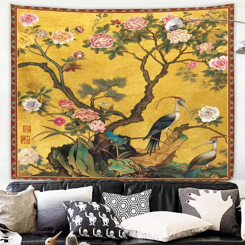 Vista 15 de Yookeb Tapiz negro de flores de Matisse de 59 pulgadas de ancho por 51 pulgadas de alto, para colgar en la pared, hojas abstractas, vintage, arte