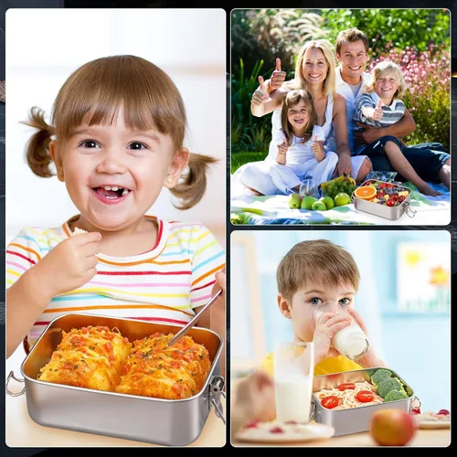 Vista 6 de 2 cajas Bento de acero inoxidable, 28.7 fl oz (28 onzas), recipientes metálicos para almacenamiento de alimentos, reutilizables, aptas