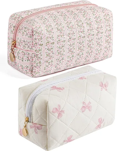Vista 36 de Bolsa de maquillaje de viaje para mujeres y niñas, bolsa de maquillaje con cremallera, flores florales, organizador de maquillaje, bolsa de tela