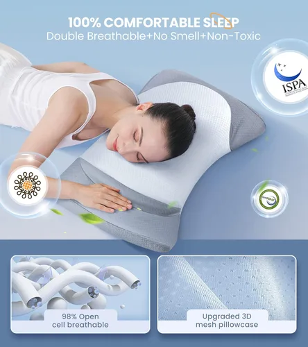 Vista 6 de Elevate Sleeping - Almohada cervical cervical para aliviar el dolor, almohada de espuma viscoelástica para restaurar la columna vertebral saludable