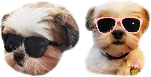 Vista 19 de G014 Dog Cat Pet - Gafas de sol de los años 80 para razas pequeñas de hasta 15 libras (paquete de 2 unidades, negro + espejo negro-azul)