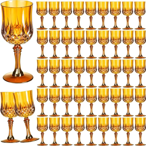 Vista 24 de Copas de vino de plástico de 7 onzas, 10 vasos de vino reutilizables ámbar, copas de champán vintage, copas de agua de cristal de plástico