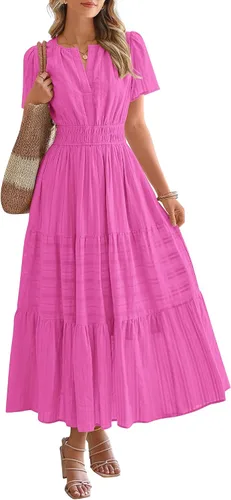Vista 14 de BTFBM - Vestido largo casual de verano 2026 para mujer, vestido ligero de Gris azulado