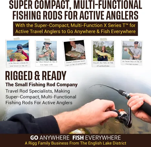 Vista 7 de Rigged & Ready X Series™ Travel Fishing Rods. 6 Super Compact Combos and Rods, Multi-Functional, Spinning Poles. 5 to 25 Techniques from one Rod.